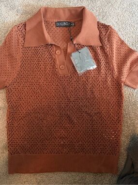 Balboa (Premium Boutique) Size M Giovanna Sweater Tee Sparkly Brown NWT
